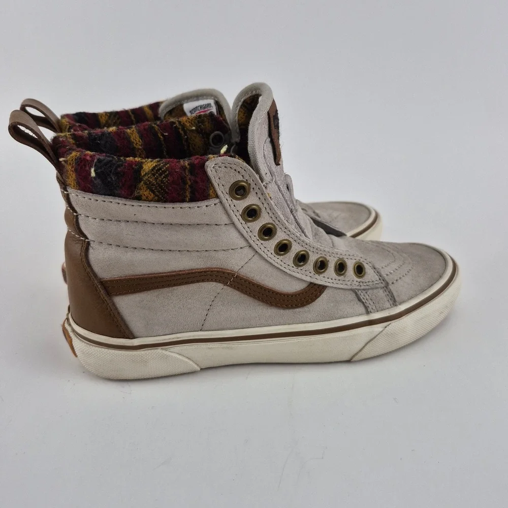 Vans Sk8-Hi MTE Gray Suede Brown Leather Flannel Lined Sneakers Men 6 Women 7.5